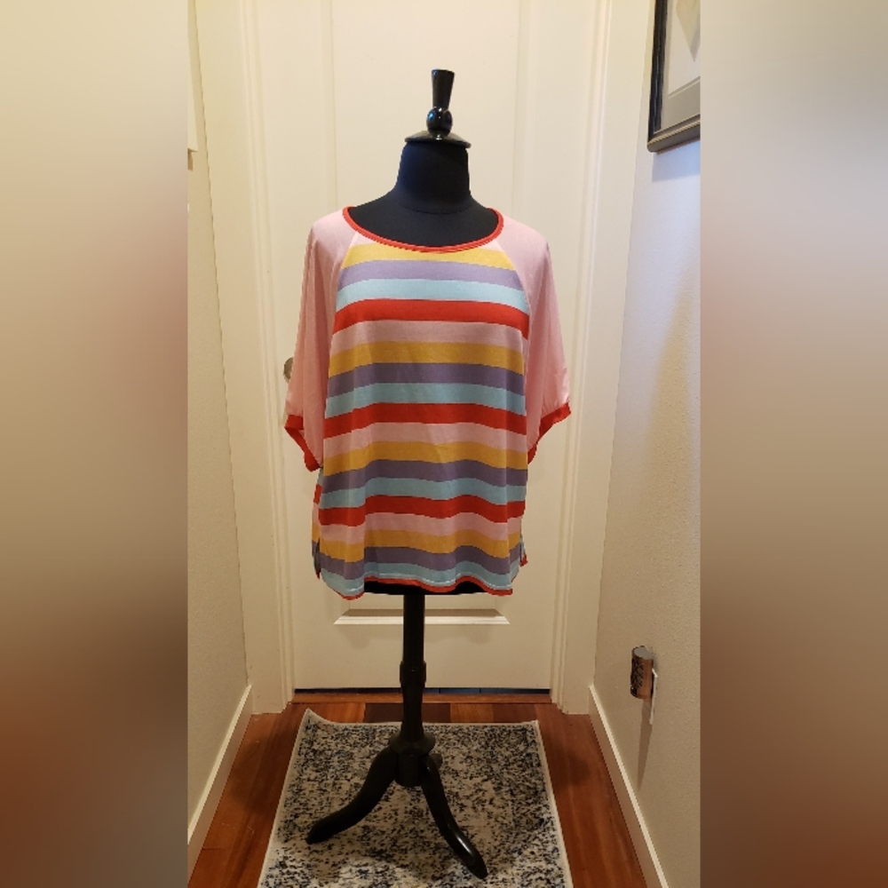 Luukse Womens Vibrant Pink With A Striped Body Knit Top